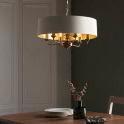 Luminosa Lighting Luminosa Highclere Single Shade Pendant Ceiling Lamp, Antique Brass Plate, Vintage White Fabric - thumbnail 4