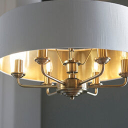 Luminosa Lighting Luminosa Highclere Single Shade Pendant Ceiling Lamp, Antique Brass Plate, Vintage White Fabric - thumbnail 5