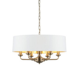 Luminosa Lighting Luminosa Highclere Single Shade Pendant Ceiling Lamp, Antique Brass Plate, Vintage White Fabric - thumbnail 1