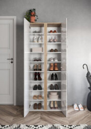 FurniComp LTD Furnicomp Chelsea 2 Door White Gloss And Cadiz Oak Tall Mirrored Shoe Storage Cupboard Cabinet - thumbnail 3