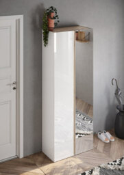 FurniComp LTD Furnicomp Chelsea 2 Door White Gloss And Cadiz Oak Tall Mirrored Shoe Storage Cupboard Cabinet