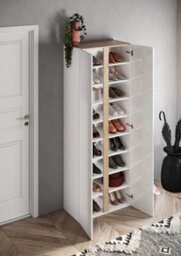 FurniComp LTD Furnicomp Chelsea 2 Door White Gloss And Cadiz Oak Tall Mirrored Shoe Storage Cupboard Cabinet - thumbnail 2