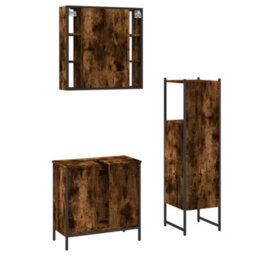 Berkfield 3 Piece Bathroom Cabinet Set Smoked Oak Engineered Wood - thumbnail 8