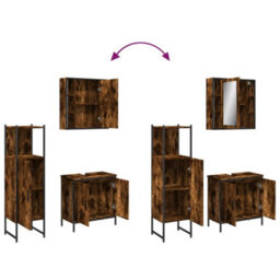 Berkfield 3 Piece Bathroom Cabinet Set Smoked Oak Engineered Wood - thumbnail 9