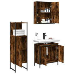 Berkfield 3 Piece Bathroom Cabinet Set Smoked Oak Engineered Wood - thumbnail 4