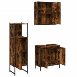 Berkfield 3 Piece Bathroom Cabinet Set Smoked Oak Engineered Wood - thumbnail 5