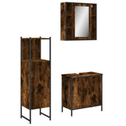 Berkfield 3 Piece Bathroom Cabinet Set Smoked Oak Engineered Wood - thumbnail 2