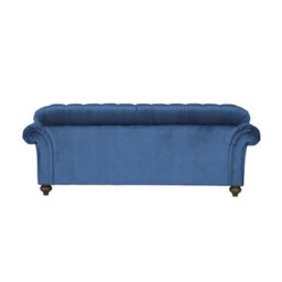 Xample Bordeaux Button Back 2 Seater Sofa In Blue Fabric Tufted Scroll Arms, Foam Cushions, Solid Wood Legs & 2 Accent Pillows - thumbnail 4