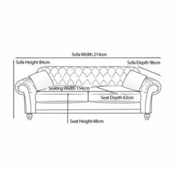 Xample Bordeaux Button Back 2 Seater Sofa In Blue Fabric Tufted Scroll Arms, Foam Cushions, Solid Wood Legs & 2 Accent Pillows - thumbnail 3