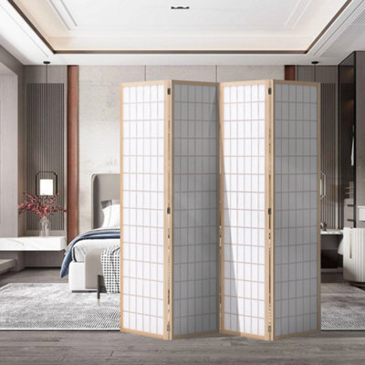 Living And Home 4 Panel Wooden Framed Room Divider Privacy Screen Folding Room Partition Natural H 180 Cm X W 180 Cm - image 1