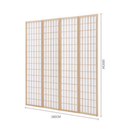Living And Home 4 Panel Wooden Framed Room Divider Privacy Screen Folding Room Partition Natural H 180 Cm X W 180 Cm - thumbnail 5