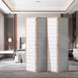 Living And Home 4 Panel Wooden Framed Room Divider Privacy Screen Folding Room Partition Natural H 180 Cm X W 180 Cm