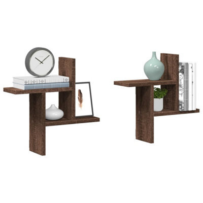 Walplus Wall Shelves 2 Pcs Brown Oak 38X12X38 Cm Engineered Wood - image 1