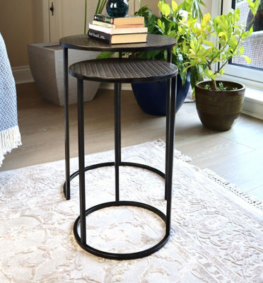 Aspect Furniture Hiba Round Nest Of 2 Table,honeycomb Pattern Metal Table,antique Brass - image 1