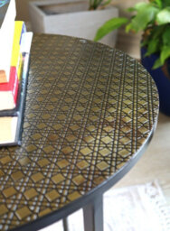 Aspect Furniture Hiba Round Nest Of 2 Table,honeycomb Pattern Metal Table,antique Brass - thumbnail 2