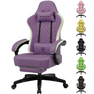 Gtplayer Gaming Chair With Footrest, Ergonomic Computer Desk Chair With Pocket Spring Cushion, Home Office Chair, Pu, Purple - image 1