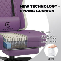 Gtplayer Gaming Chair With Footrest, Ergonomic Computer Desk Chair With Pocket Spring Cushion, Home Office Chair, Pu, Purple - thumbnail 5