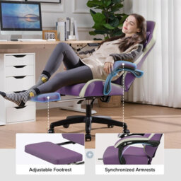 Gtplayer Gaming Chair With Footrest, Ergonomic Computer Desk Chair With Pocket Spring Cushion, Home Office Chair, Pu, Purple - thumbnail 6