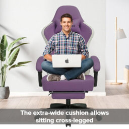 Gtplayer Gaming Chair With Footrest, Ergonomic Computer Desk Chair With Pocket Spring Cushion, Home Office Chair, Pu, Purple - thumbnail 2