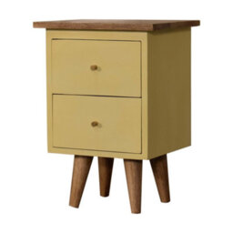 Wyld Haus Gordes Yellow Hand-Painted Mango Wood Bedside Table, 2 Drawers, Nordic Legs - thumbnail 4