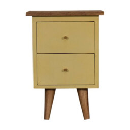 Wyld Haus Gordes Yellow Hand-Painted Mango Wood Bedside Table, 2 Drawers, Nordic Legs - thumbnail 2