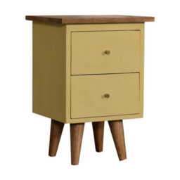 Wyld Haus Gordes Yellow Hand-Painted Mango Wood Bedside Table, 2 Drawers, Nordic Legs - thumbnail 3