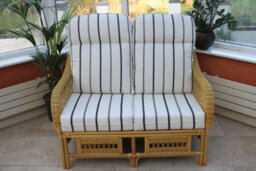 Garden Market Place Gardenmarketplace Portofino Cane Conservatory Furniture -2 Seater Sofa - Striped Fabric - thumbnail 1