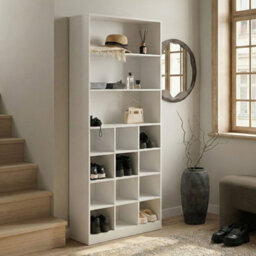 Wyld And Coco Luxehome White Mdf Melamine Shoe Storage Cabinet Tall Organizer W80 X D30 X H180Cm - thumbnail 2