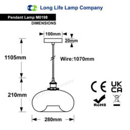 Long Life Lamps Company Modern Vintage Smoked Grey Glass Ceiling Pendant Light M0198 - thumbnail 2