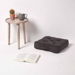 Homescapes Rajput Ribbed Cotton Floor Cushion Black - thumbnail 2