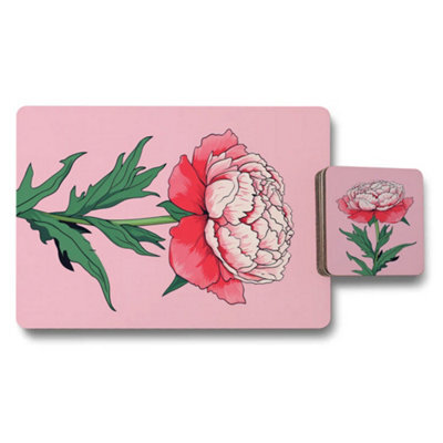 Benjamin Tate Design Peony Pink Placemats And Coasters Set With Wood Base Designer Artwork Limited Edition - image 1