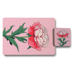 Benjamin Tate Design Peony Pink Placemats And Coasters Set With Wood Base Designer Artwork Limited Edition - thumbnail 1