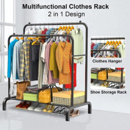 Heavy Duty Dual Metal Clothes Rail Stand With Shoe Racks Display Stand Storage Shelf. - thumbnail 3