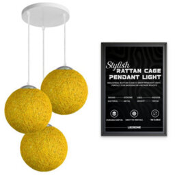 Ledsone Modern 3 Way Decorative Vine Ball Rattan Shade Chandelier Three Head Ceiling Pendant Light Home Decor Yellow