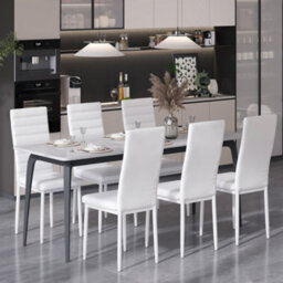 Bealife Faux Leather Dining Chairs Set Of 6, High Back, Modern Design, Metal Legs, For Kitchen & Dining Room - thumbnail 2