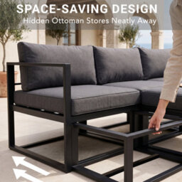 Evre Santorini 6 Seater Aluminium Garden Furniture Modular Corner Sofa Set With Space-Saving Ottomans, Cushions & Coffee Table - thumbnail 3