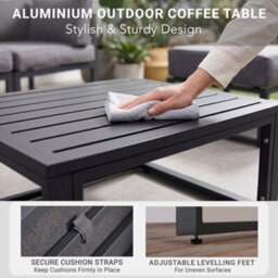 Evre Santorini 6 Seater Aluminium Garden Furniture Modular Corner Sofa Set With Space-Saving Ottomans, Cushions & Coffee Table - thumbnail 4