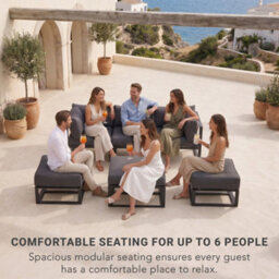 Evre Santorini 6 Seater Aluminium Garden Furniture Modular Corner Sofa Set With Space-Saving Ottomans, Cushions & Coffee Table - thumbnail 7
