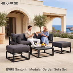 Evre Santorini 6 Seater Aluminium Garden Furniture Modular Corner Sofa Set With Space-Saving Ottomans, Cushions & Coffee Table - thumbnail 2