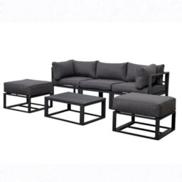 Evre Santorini 6 Seater Aluminium Garden Furniture Modular Corner Sofa Set With Space-Saving Ottomans, Cushions & Coffee Table - thumbnail 5