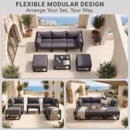 Evre Santorini 6 Seater Aluminium Garden Furniture Modular Corner Sofa Set With Space-Saving Ottomans, Cushions & Coffee Table - thumbnail 8