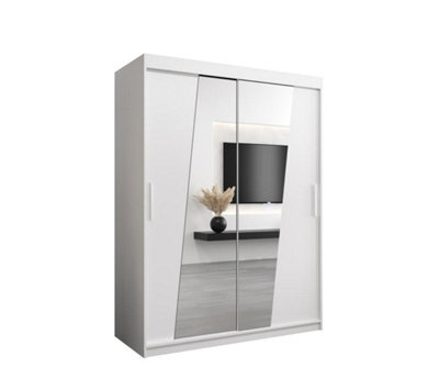 Arte Rhomb Contemporary Mirrored 2 Sliding Door Wardrobe 5 Shelves 2 Rails White Matt (H)2000mm (W)1500mm (D)620mm - image 1