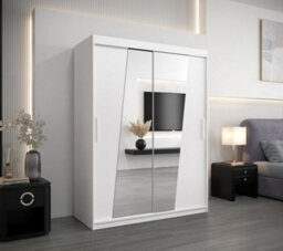 Arte Rhomb Contemporary Mirrored 2 Sliding Door Wardrobe 5 Shelves 2 Rails White Matt (H)2000mm (W)1500mm (D)620mm - thumbnail 2