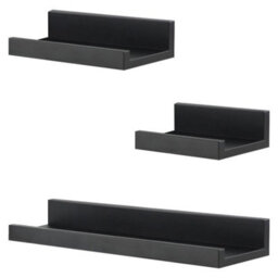 Geezy Floating Wall Shelves Modern Picture Ledge Hanging Display Rack Black Set Of 3 - thumbnail 2