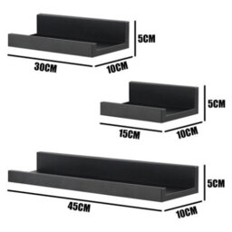 Geezy Floating Wall Shelves Modern Picture Ledge Hanging Display Rack Black Set Of 3 - thumbnail 5