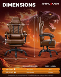 Gtplayer Gaming Chair, Ergonomic Computer Chair With Footrest And Lumbar Support Height Adjustable, Chocolate - thumbnail 2