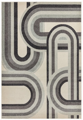 Grey Modern Geometric Easy To Clean Dining Room Rug-120Cm X 170Cm - image 1