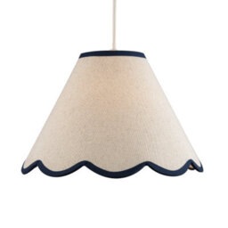 Happy Homewares Scallop Edge Natural Textured Linen Coolie Lamp Shade With Navy Trims - thumbnail 2