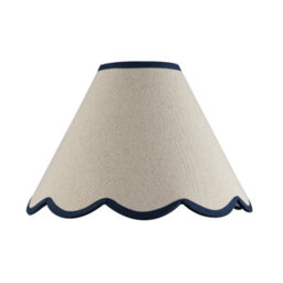Happy Homewares Scallop Edge Natural Textured Linen Coolie Lamp Shade With Navy Trims - thumbnail 1