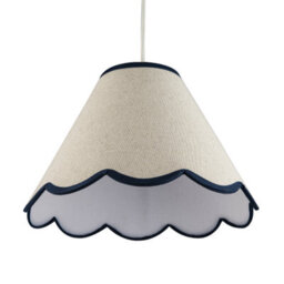 Happy Homewares Scallop Edge Natural Textured Linen Coolie Lamp Shade With Navy Trims - thumbnail 3